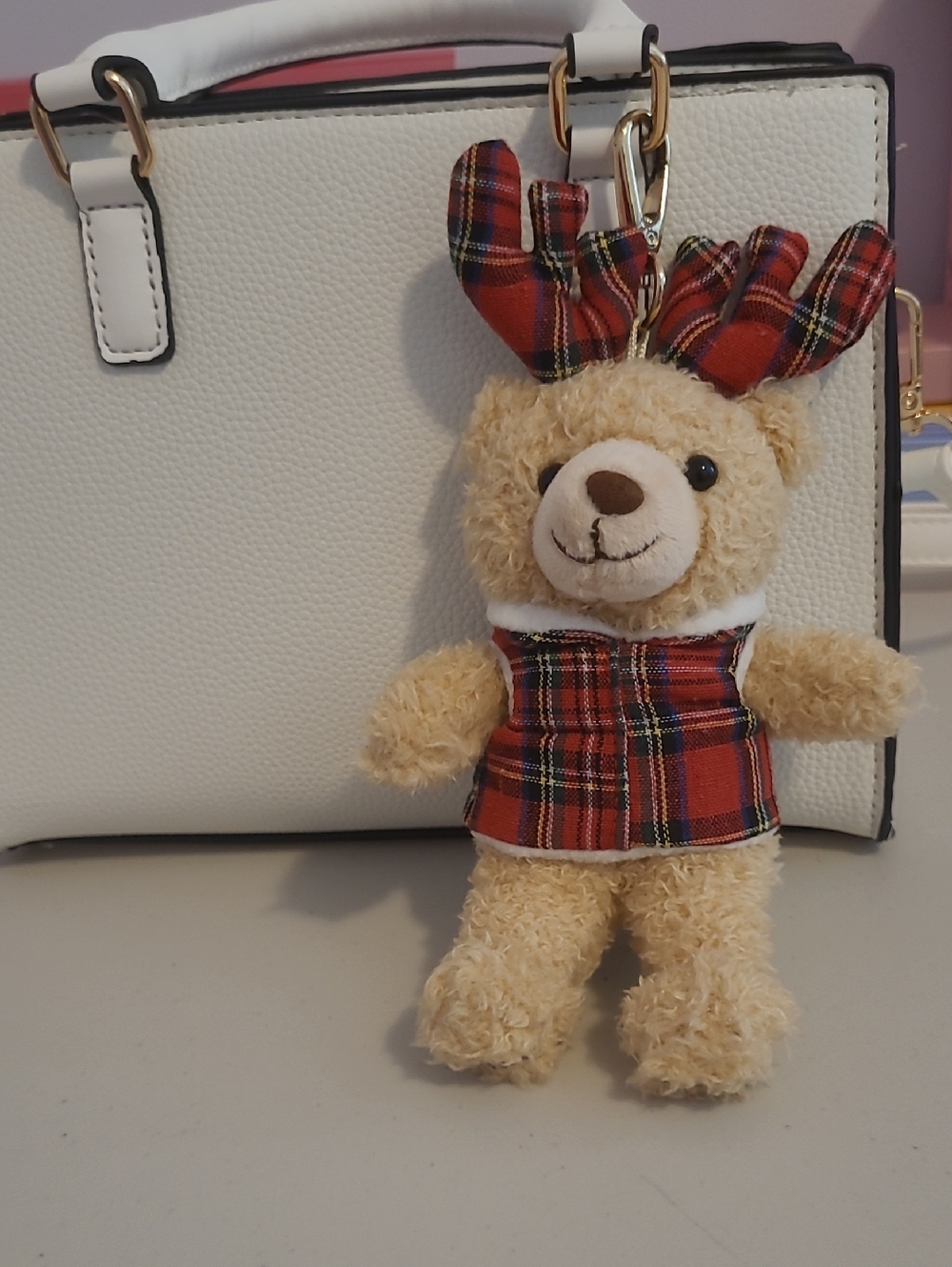 Plaid Reindeer Teddy Keychain - Red Plaid